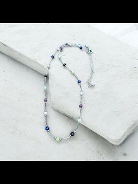 Vintage Lady Remington Multi Color Cats Eye Station Necklace Minimalist